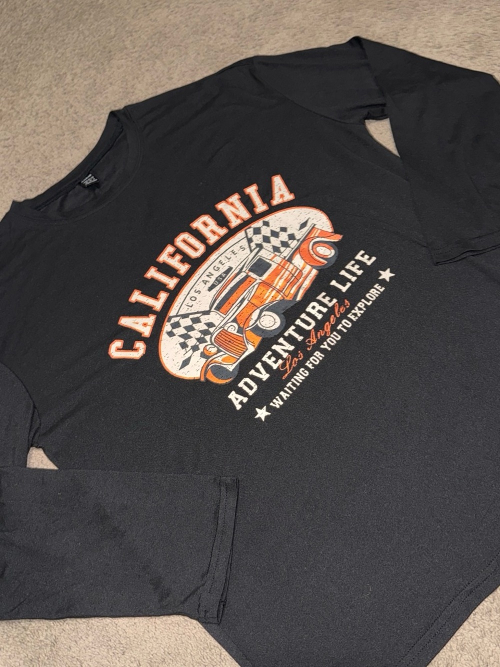 Black Long-Sleeve California Adventure Graphic Oversized Tee